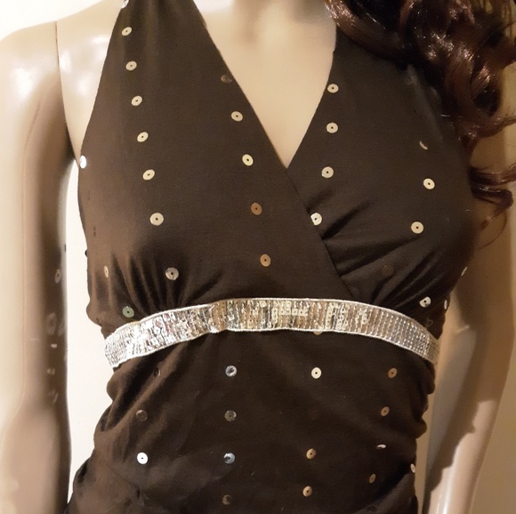 Womens Size M Brown Sequined Halter Dress Fashion - Picture 6 of 7